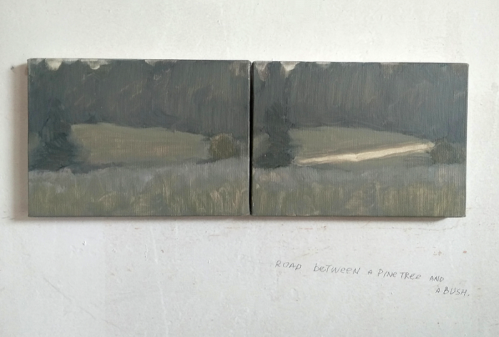 RomanKorovin RoadbetweenaPineTreeandaBush 2018oiloncanvas2x15x21cmpress